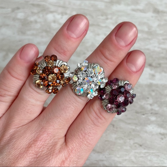 Bundle of Three Rhinestone Adjustable Rings - Picture 7 of 7